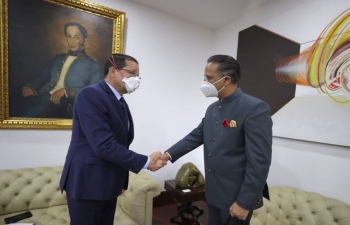 Ambassador Abhishek Singh  held a meeting today at the Venezuelan MOFA with H.E. Mr. Carlos Rafael Faria Tortosa, Foreign Minister of Venezuela and discussed wide ranging issues of bilateral cooperation